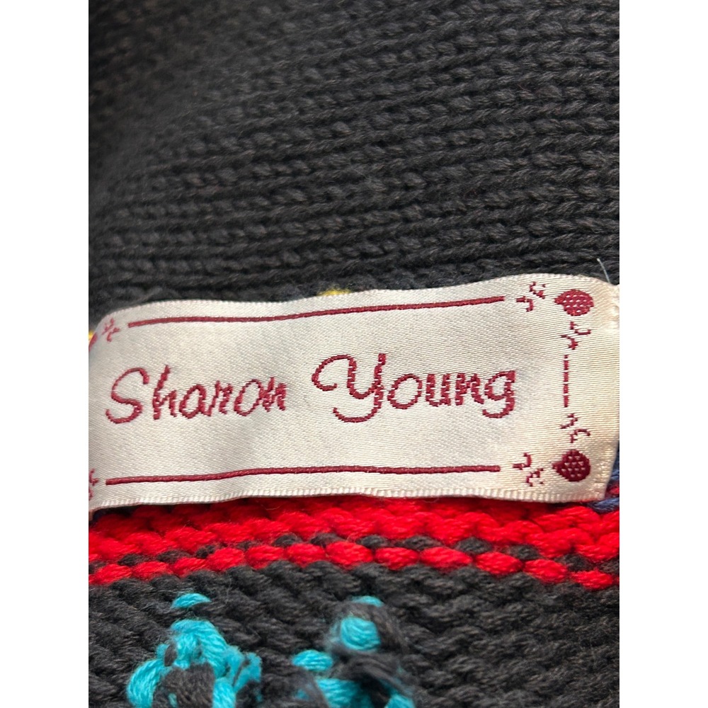 Sharon‎ Young Southwestern Knit Vest Shawl Collar Button Front Black Multi S NWT - Picture 8 of 11
